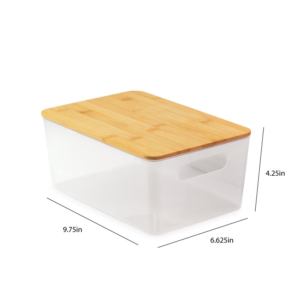 Isaac Jacobs 2-Pack Storage Bin Set w/ Cut-Out Handles and Bamboo Lid, Plastic Organizers for Home, Pantry, Kitchen, Closet, Office, Home Décor, BPA Free, Food Safe