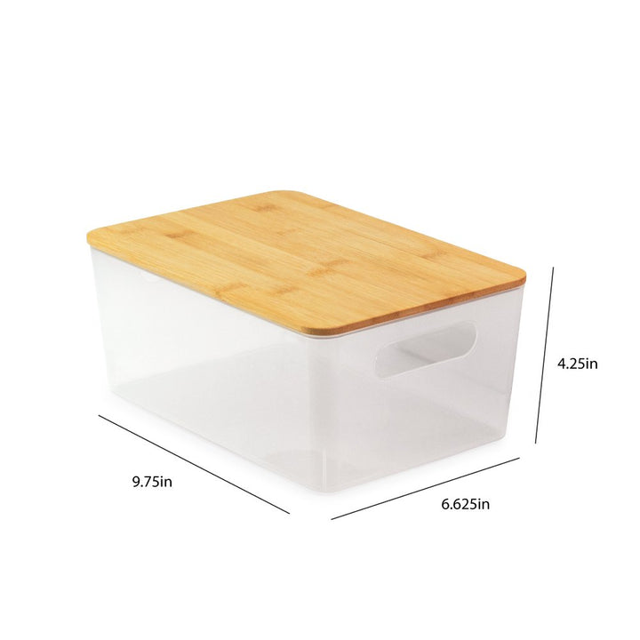 Isaac Jacobs 2-Pack Storage Bin Set w/ Cut-Out Handles and Bamboo Lid, Plastic Organizers for Home, Pantry, Kitchen, Closet, Office, Home Décor, BPA Free, Food Safe