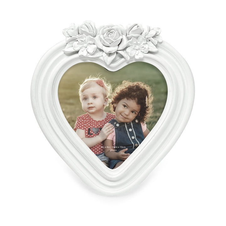 Isaac Jacobs 4x4 Heart-Shaped Resin Picture Frame with Rose Design, Decorative Photo Frame, Tabletop &amp; Wall Display, Hanging Display &amp; Home Décor