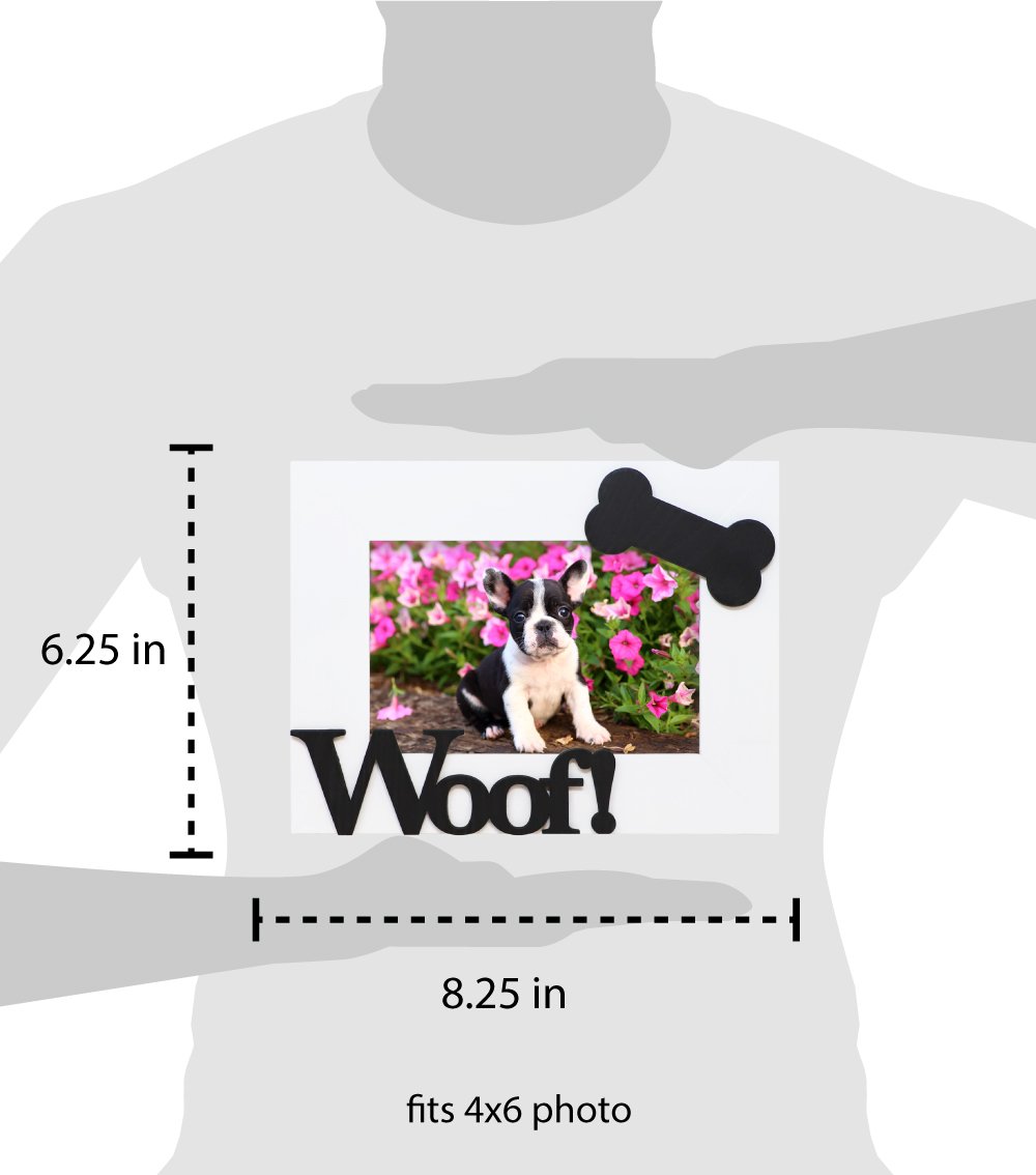 Isaac Jacobs Wood Sentiments Dog “Woof!” Picture Frame, Photo Gift for Pet Dog, Puppy, Display on Tabletop, Desk
