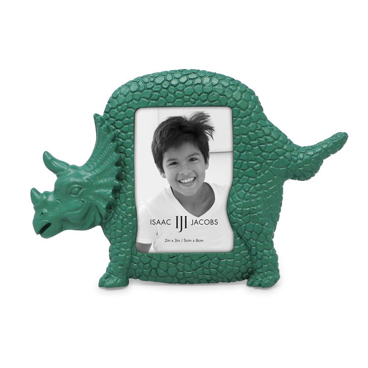 Isaac Jacobs 2” x 3" Resin Dinosaur Picture Frame, Vertical Keepsake Photo Frame with Easel and Hanging Tabs for Tabletop, Desktop &amp; Wall Display