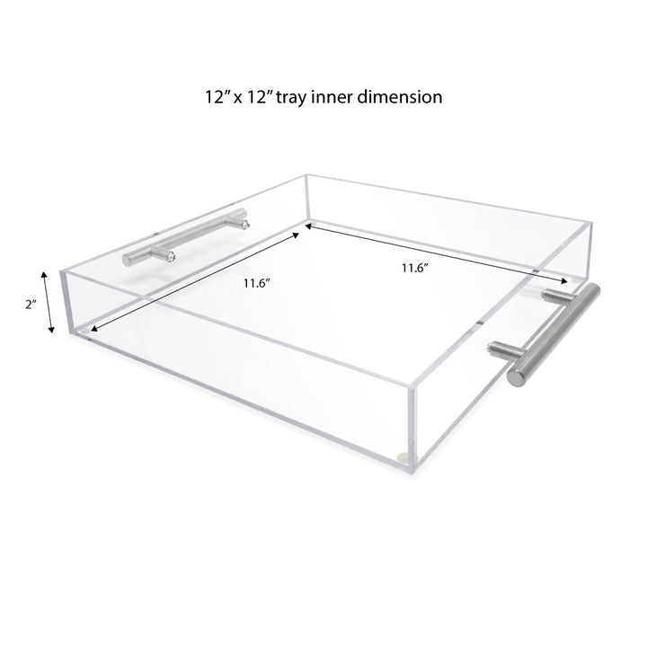 Isaac Jacobs Clear Acrylic Serving Tray with Metal Handles, Spill-Proof, Stackable Organizer, Space-Saver, Food &amp; Drinks Server, Indoors/Outdoors, Lucite Storage Décor &amp; More