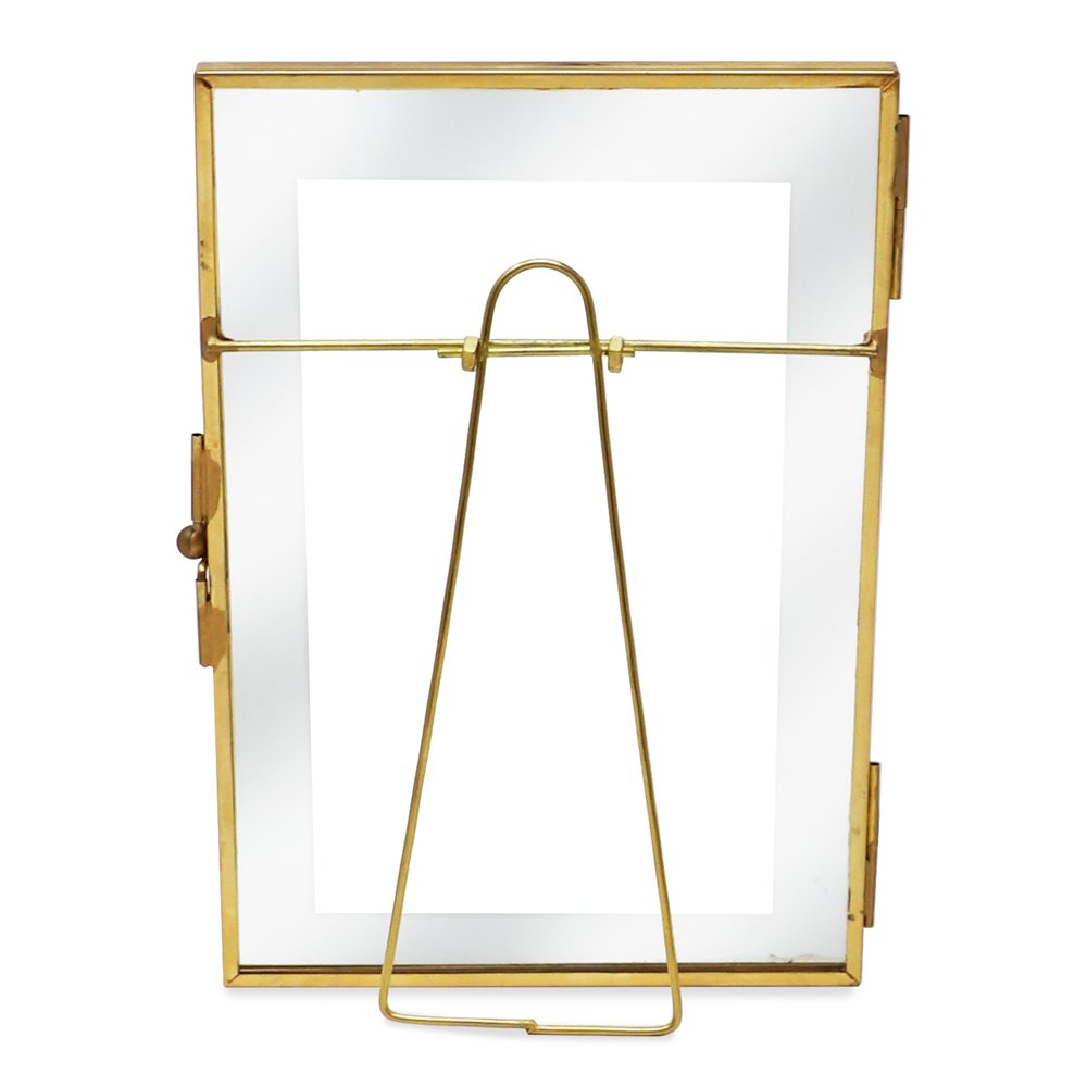 Isaac Jacobs Vintage Style Brass and Glass, Metal Floating Desk Photo Frame with Locket Bead Clasp Closure for Pictures Art, More
