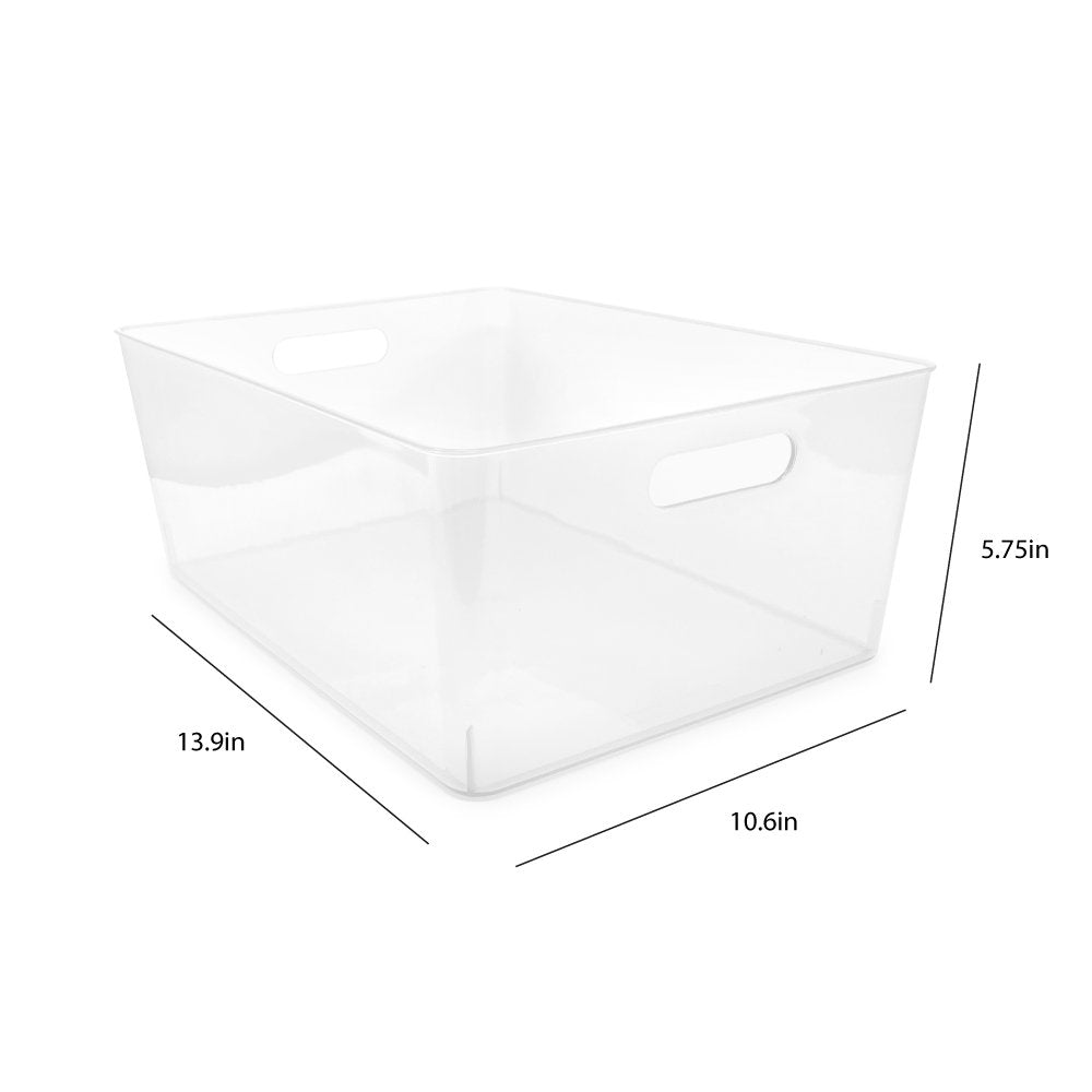Isaac Jacobs 3-Pack Clear Storage Bins with Cutout Handles, Plastic Organizer for Home, Office, Kitchen, Fridge/Freezer, Drawers, BPA Free, Food Safe