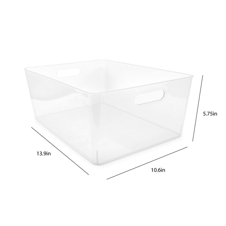 Isaac Jacobs 3-Pack Clear Storage Bins with Cutout Handles, Plastic Organizer for Home, Office, Kitchen, Fridge/Freezer, Drawers, BPA Free, Food Safe