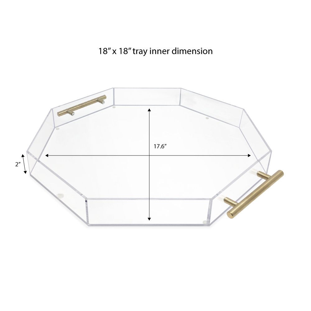 Isaac Jacobs Clear Acrylic Serving Tray with Metal Handles, Spill-Proof, Stackable Organizer, Space-Saver, Food &amp; Drinks Server, Indoors/Outdoors, Lucite Storage Décor &amp; More