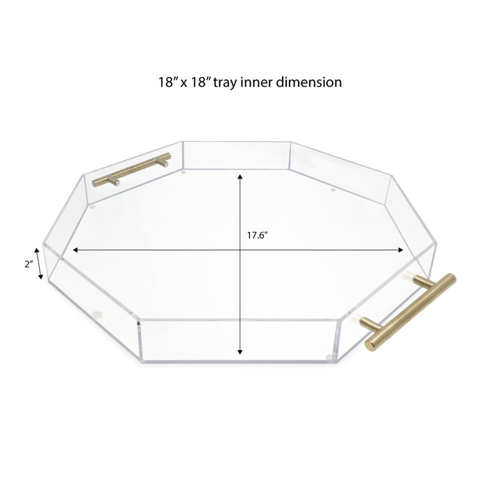 Isaac Jacobs Clear Acrylic Serving Tray with Metal Handles, Spill-Proof, Stackable Organizer, Space-Saver, Food &amp; Drinks Server, Indoors/Outdoors, Lucite Storage Décor &amp; More
