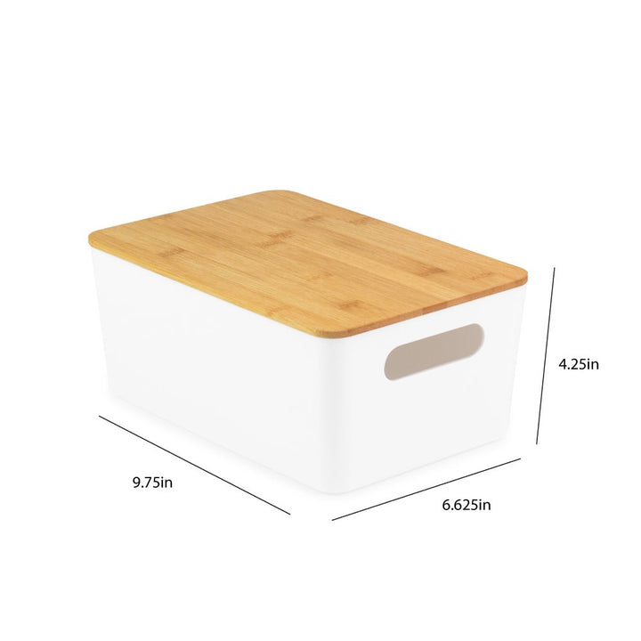 Isaac Jacobs 2-Pack Storage Bin Set w/ Cut-Out Handles and Bamboo Lid, Plastic Organizers for Home, Pantry, Kitchen, Closet, Office, Home Décor, BPA Free, Food Safe