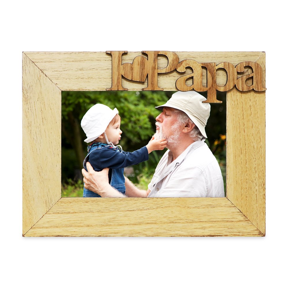 Isaac Jacobs Wood Sentiments “I Love Papa” / I Heart Papa Picture Frame, Photo Gift for Papa, Grandpa, Family, Display on Tabletop, Desk