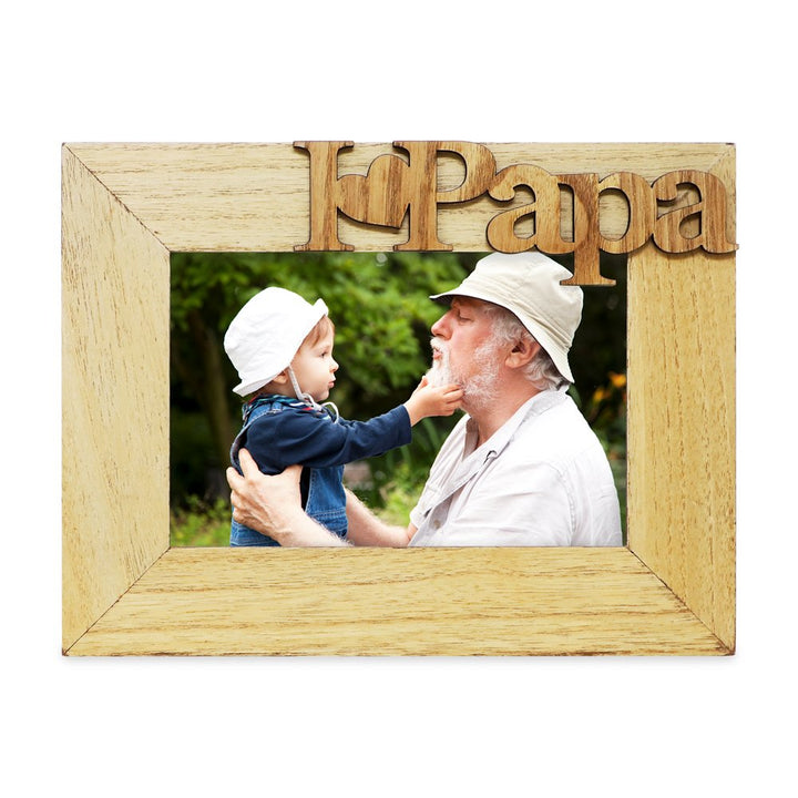 Isaac Jacobs Wood Sentiments “I Love Papa” / I Heart Papa Picture Frame, Photo Gift for Papa, Grandpa, Family, Display on Tabletop, Desk