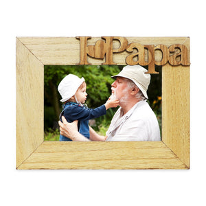 Isaac Jacobs Wood Sentiments “I Love Papa” / I Heart Papa Picture Frame, Photo Gift for Papa, Grandpa, Family, Display on Tabletop, Desk