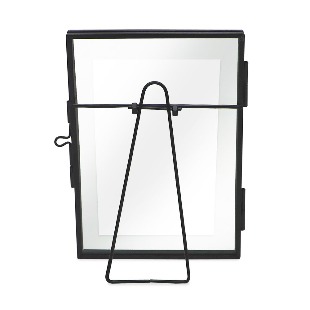 Isaac Jacobs Modern Style Brass and Glass, Pressed Glass, Metal Floating Desk Photo Frame with Locket Closure for Pictures, Art, Mementos &amp; Keepsakes