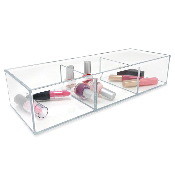 Isaac Jacobs Large 3-Compartment Clear Acrylic Stackable Organizer (12.9" L x 5" W x 2.7" H), Multi-Sectional Tray &amp; Storage Solution for Makeup, Craft Supplies &amp; More, for Bathroom, Kitchen, Office
