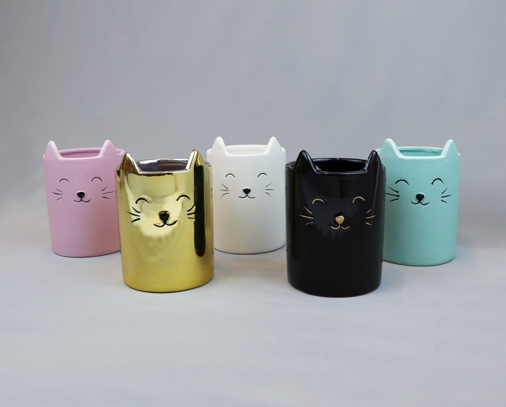 Isaac Jacobs Ceramic Cat Makeup Brush Holder Multi Purpose