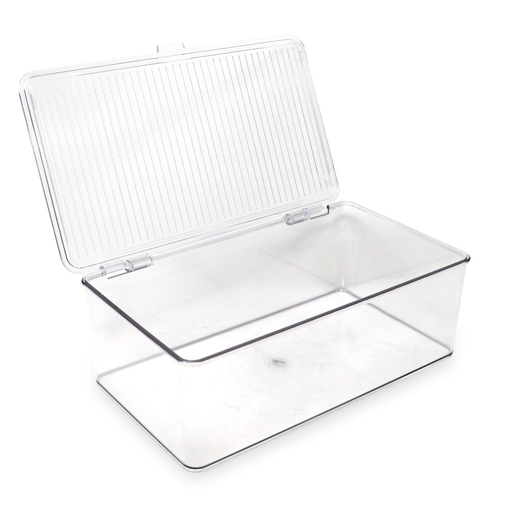 Isaac Jacobs Stackable Organizer Bin w/ Hinged Lid, Clear Storage Box, Home, Office, School, Fridge, Bathroom, Kitchen, Pantry Container, BPA-Free, Food Safe_