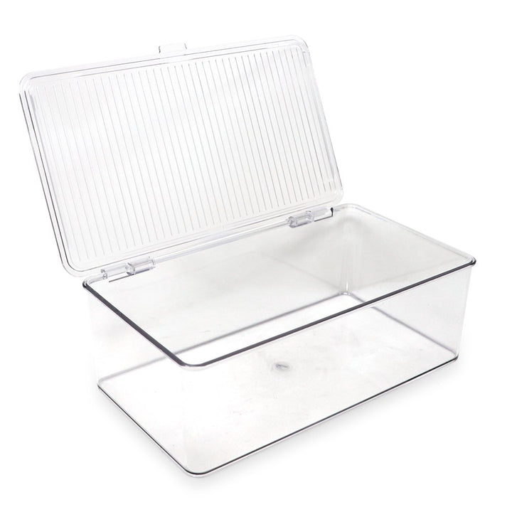 Isaac Jacobs Stackable Organizer Bin w/ Hinged Lid, Clear Storage Box, Home, Office, School, Fridge, Bathroom, Kitchen, Pantry Container, BPA-Free, Food Safe_