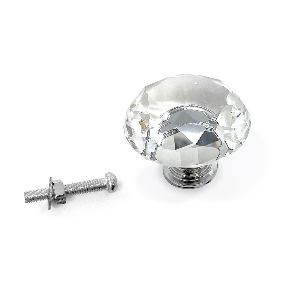 Isaac Jacobs Classic Round Shape (35 MM) Crystal Knobs Set, Cabinet Knobs with Screws, Drawer Pulls, Glass, for Dresser, Bathroom, Bedroom, Kitchen, Living Room &amp; More