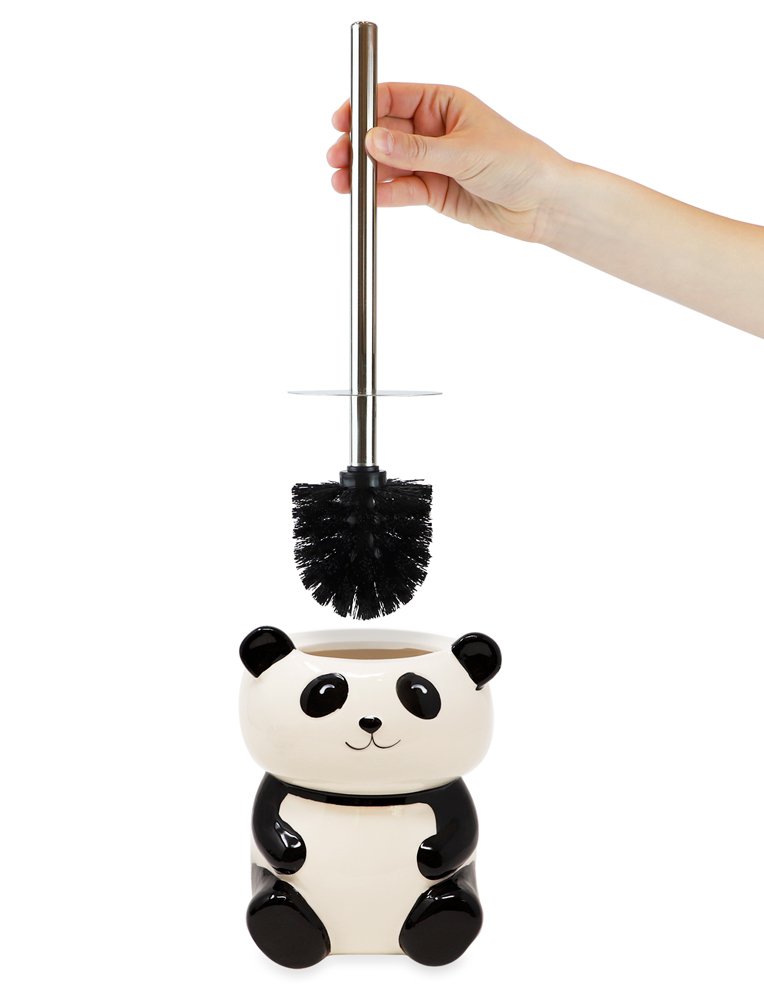 Isaac Jacobs Ceramic Toilet Bowl Brush Holder with Metal Handle - Bathroom Accessory &amp; Cleaning Storage
