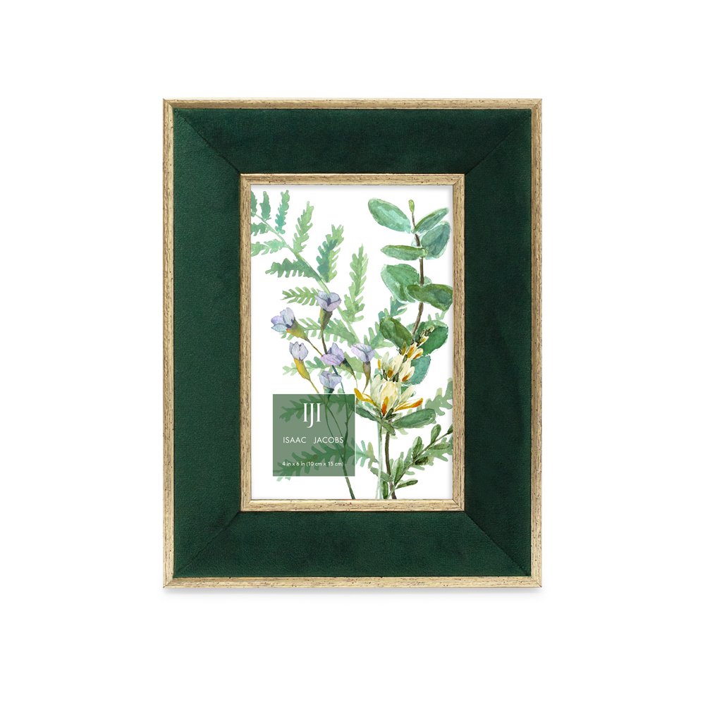 Isaac Jacobs Velvet Picture Frame with Metallic Double Border, Photo Frame, Horizontal &amp; Vertical, Made for Tabletop &amp; Wall Display, for Home and Office