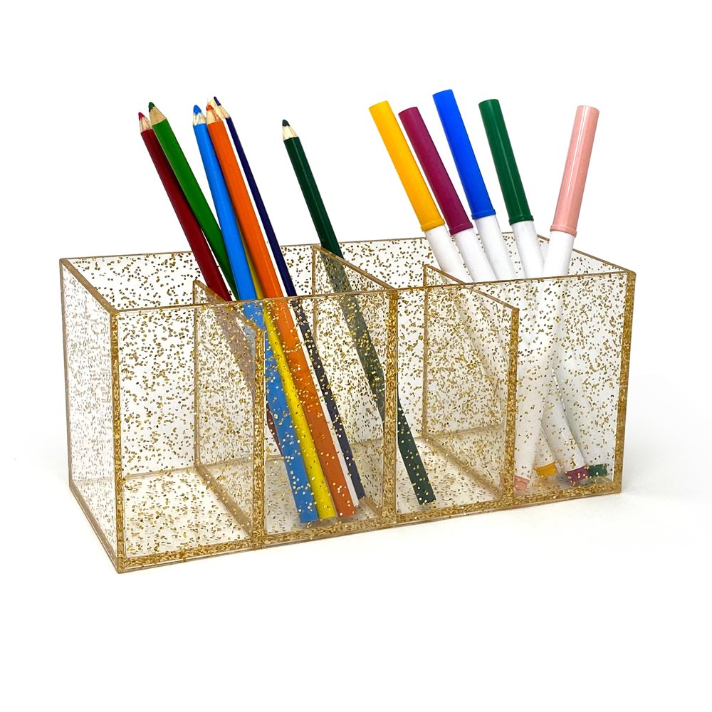 Isaac Jacobs 4-Compartment Clear Acrylic Organizer- Makeup Brush Holder- Storage Solution- Office, Bathroom, Kitchen Supplies and More