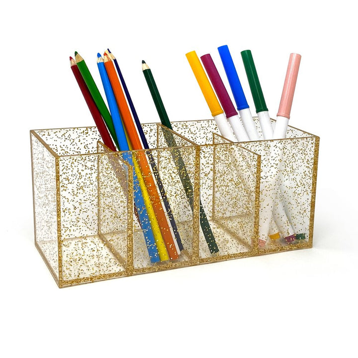 Isaac Jacobs 4-Compartment Clear Acrylic Organizer- Makeup Brush Holder- Storage Solution- Office, Bathroom, Kitchen Supplies and More