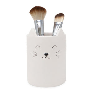 Isaac Jacobs Ceramic Cat Makeup Brush Holder, Multi-Purpose Organizer. Bathroom, Kitchen, Bedroom, Office Décor