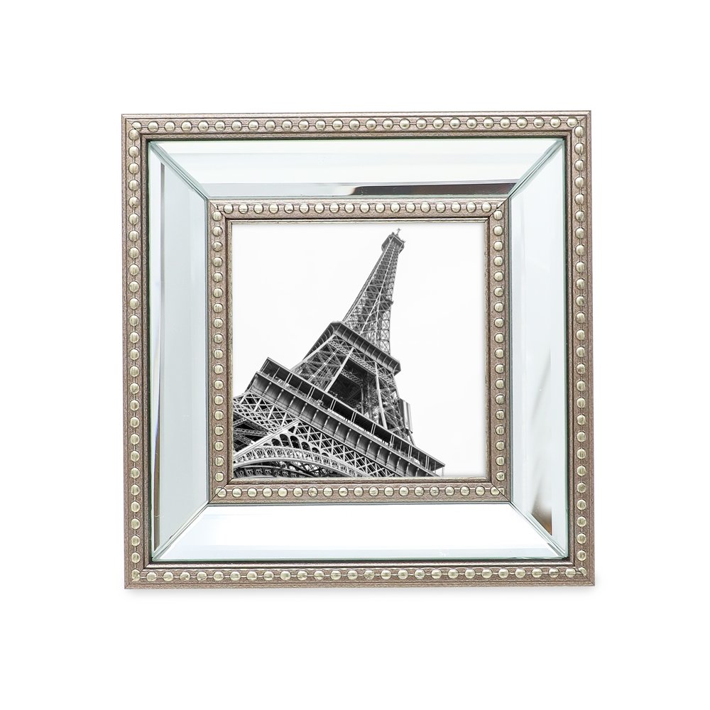 Isaac Jacobs Mirror Bead Picture Frame - Classic Mirrored Frame with Dotted Border Made for Wall Display, Tabletop, Photo Gallery and Wall Art