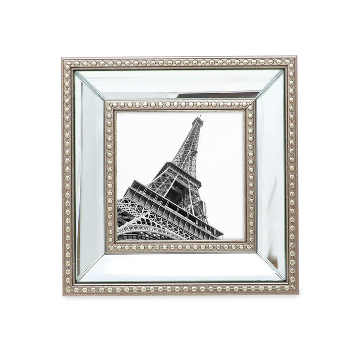 Isaac Jacobs Mirror Bead Picture Frame - Classic Mirrored Frame with Dotted Border Made for Wall Display, Tabletop, Photo Gallery and Wall Art
