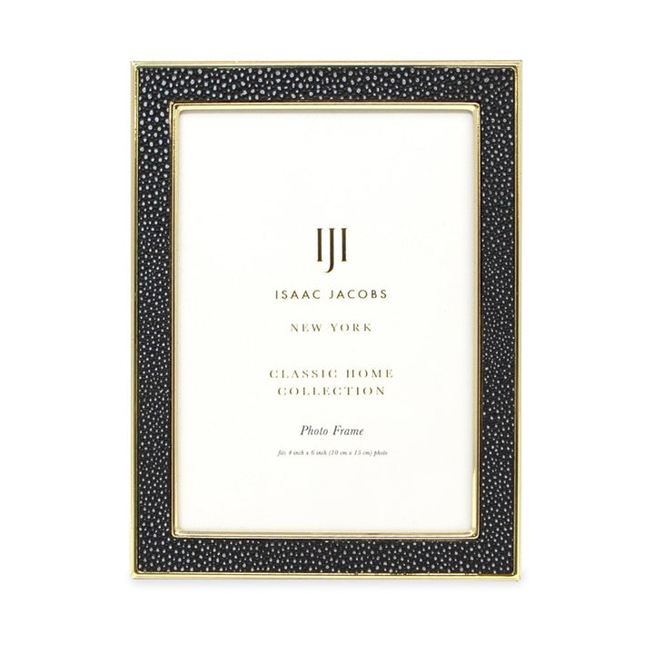 Isaac Jacobs Leather with Metal (Vertical &amp; Horizontal) Picture Frame, Shagreen Border w/ Black Fabric Easel, Wall-Mountable, Made For Tabletop, Photo Gallery