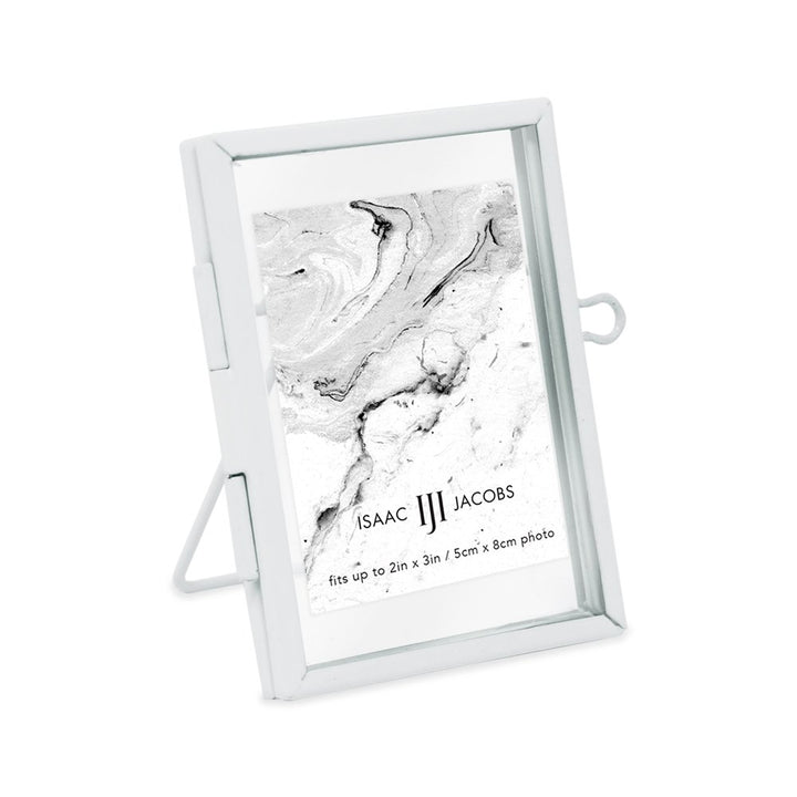 Isaac Jacobs Modern Style Brass and Glass, Pressed Glass, Metal Floating Desk Photo Frame with Locket Closure for Pictures, Art, Mementos &amp; Keepsakes