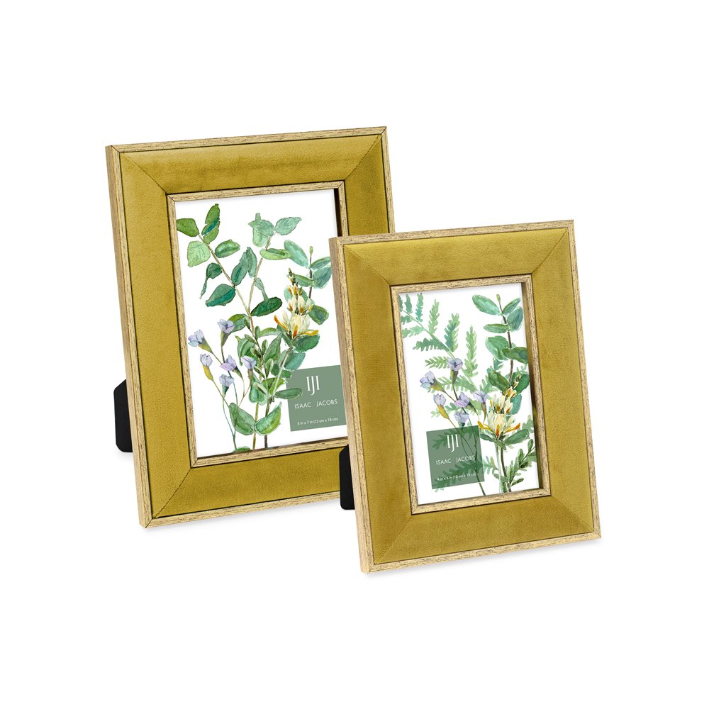 Isaac Jacobs Velvet Picture Frame with Metallic Double Border, Photo Frame, Horizontal &amp; Vertical, Made for Tabletop &amp; Wall Display, for Home and Office