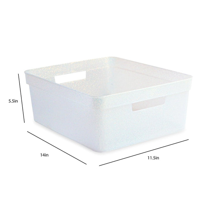 Isaac Jacobs Medium Glitter Storage Bin (14” x 11.5” x 5.5”) Set w/Cut-Out Handles, Plastic Organizer, Multi-Functional, Home Storage Solution, Kids Playroom, Bedroom, Closet