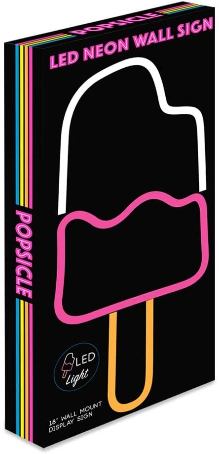 Isaac Jacobs 18” x 8” inch LED Neon ‘White &amp; Pink IceCream Popsicle‘ Wall Sign for Cool Light, Wall Art, Bedroom Decorations, Home Accessories, Party, and Holiday Décor: Powered by USB Wire (POPSICLE)