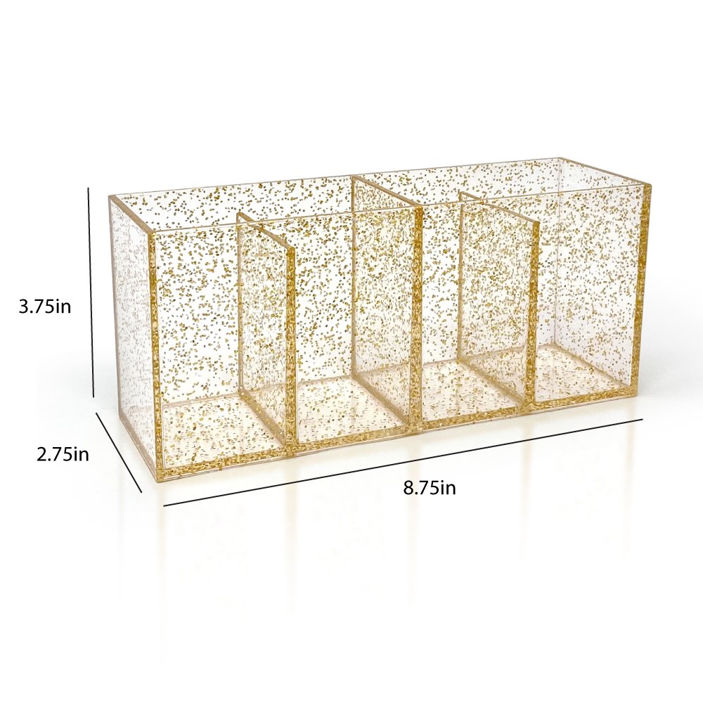 Isaac Jacobs 4-Compartment Clear Acrylic Organizer- Makeup Brush Holder- Storage Solution- Office, Bathroom, Kitchen Supplies and More