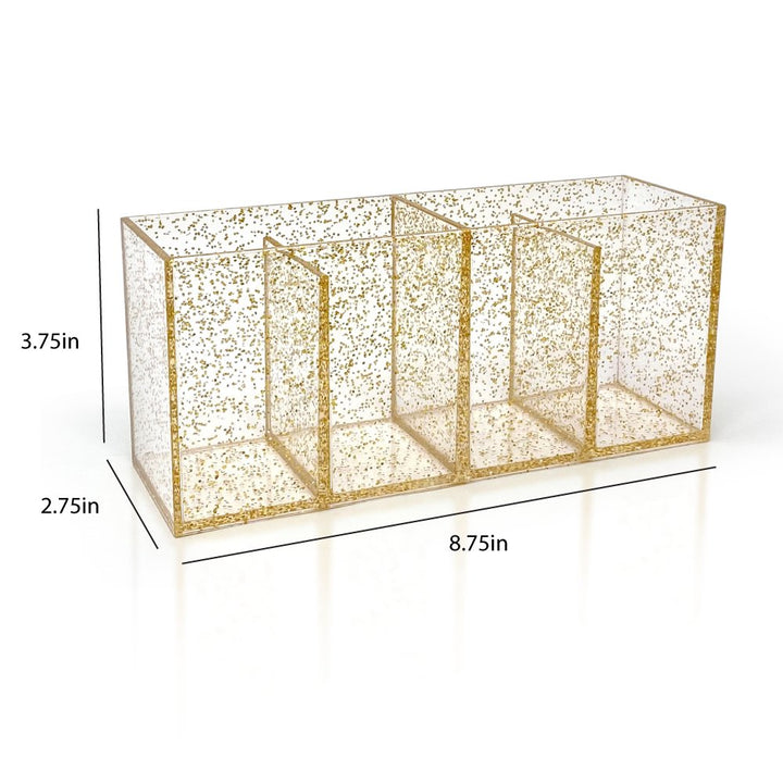 Isaac Jacobs 4-Compartment Clear Acrylic Organizer- Makeup Brush Holder- Storage Solution- Office, Bathroom, Kitchen Supplies and More