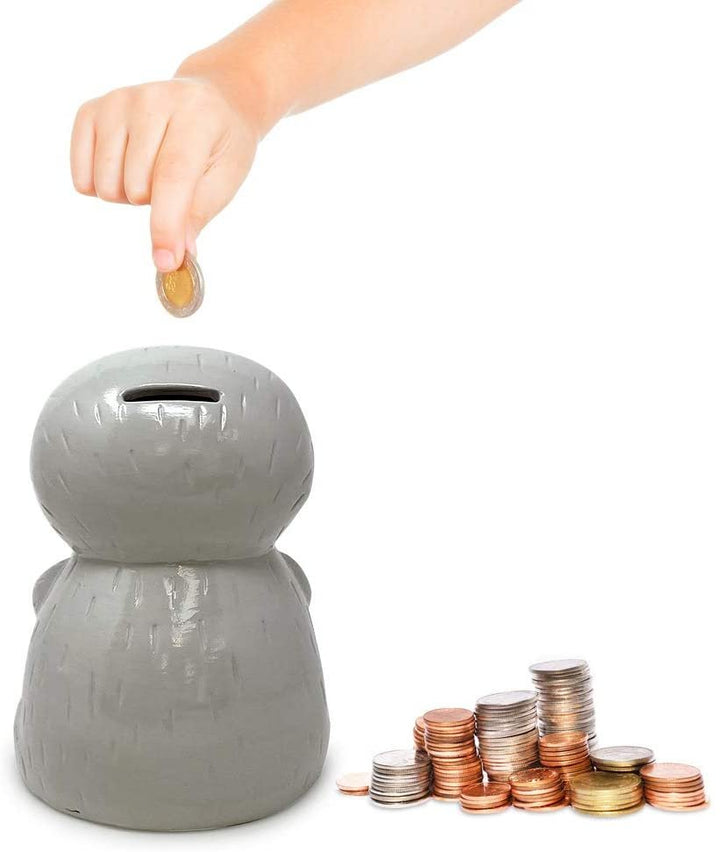 Isaac Jacobs Ceramic Sloth Money Bank, Cute Piggy Bank for Kids and Adults, Sloth Lovers Gift, Animal and Adventure Room Décor for Boys &amp; Girls, Happy Sloth Cartoon Animal Decorative Coin Bank (Gray)