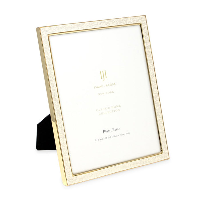 Isaac Jacobs Leather with Metal (Vertical &amp; Horizontal) Picture Frame, Shagreen Border w/ Black Fabric Easel, Wall-Mountable, Made For Tabletop, Photo Gallery