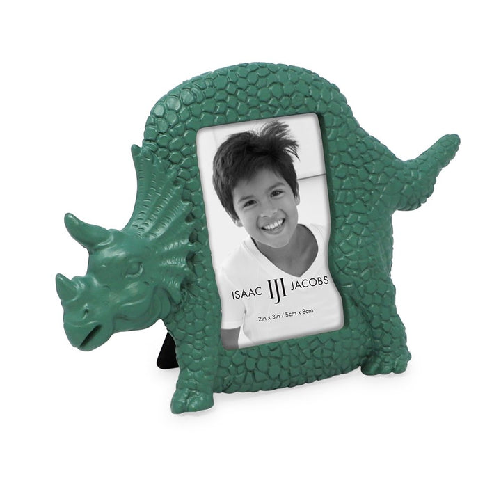 Isaac Jacobs 2” x 3" Resin Dinosaur Picture Frame, Vertical Keepsake Photo Frame with Easel and Hanging Tabs for Tabletop, Desktop &amp; Wall Display