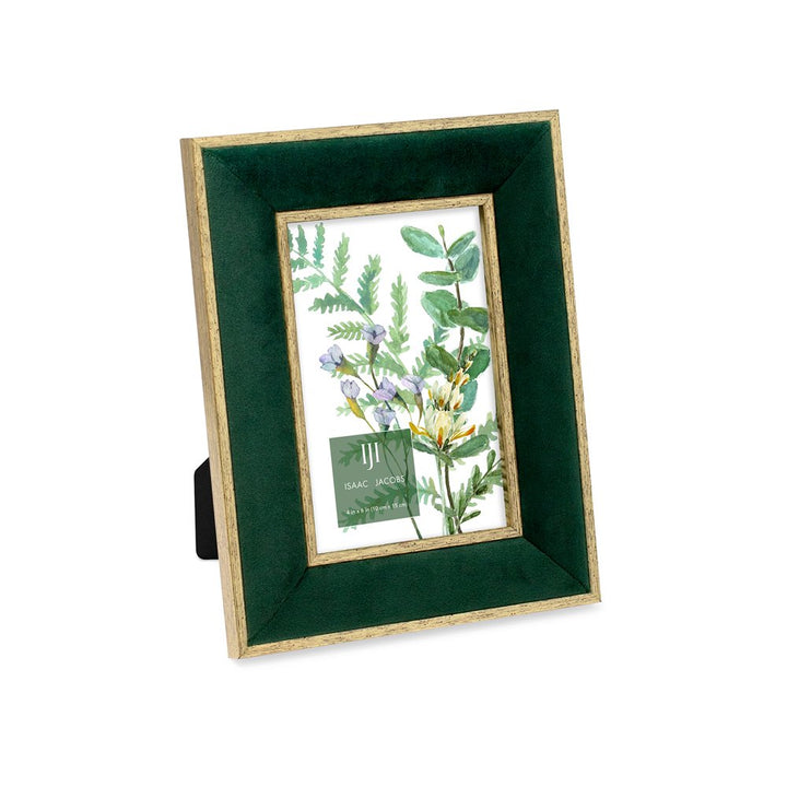 Isaac Jacobs Velvet Picture Frame with Metallic Double Border, Photo Frame, Horizontal &amp; Vertical, Made for Tabletop &amp; Wall Display, for Home and Office