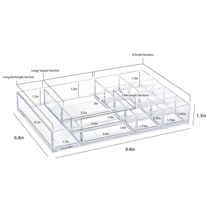 Isaac Jacobs 12-Compartment Clear Acrylic Drawer Organizer (9.4" L x 6.4" W x 1.4" H), Multi-Sectional Tray &amp; Storage Solution for Makeup, School &amp; Office Supplies, Bathroom, Kitchen