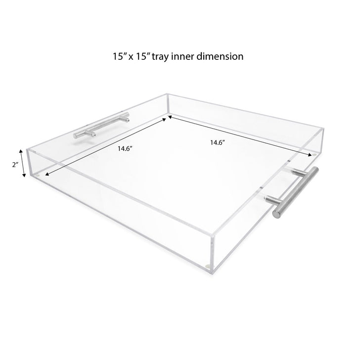 Isaac Jacobs Clear Acrylic Serving Tray with Metal Handles, Spill-Proof, Stackable Organizer, Space-Saver, Food &amp; Drinks Server, Indoors/Outdoors, Lucite Storage Décor &amp; More