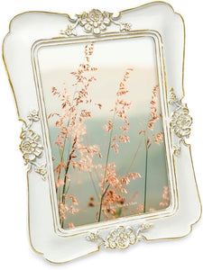 Isaac Jacobs Vintage-Inspired Simple Ornate Picture Frame, Horizontal & Vertical for Tabletop and Wall Display, Home Décor, Floral, Resin Frame