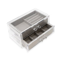 Isaac Jacobs Clear Acrylic 2-Drawer Jewelry Organizer (7.4” x 4.5” x 3.5”) w/ Velvet Lining, Stackable Storage Box For Rings, Necklaces, Bracelets, Earrings & Watches, Tabletop Display Case