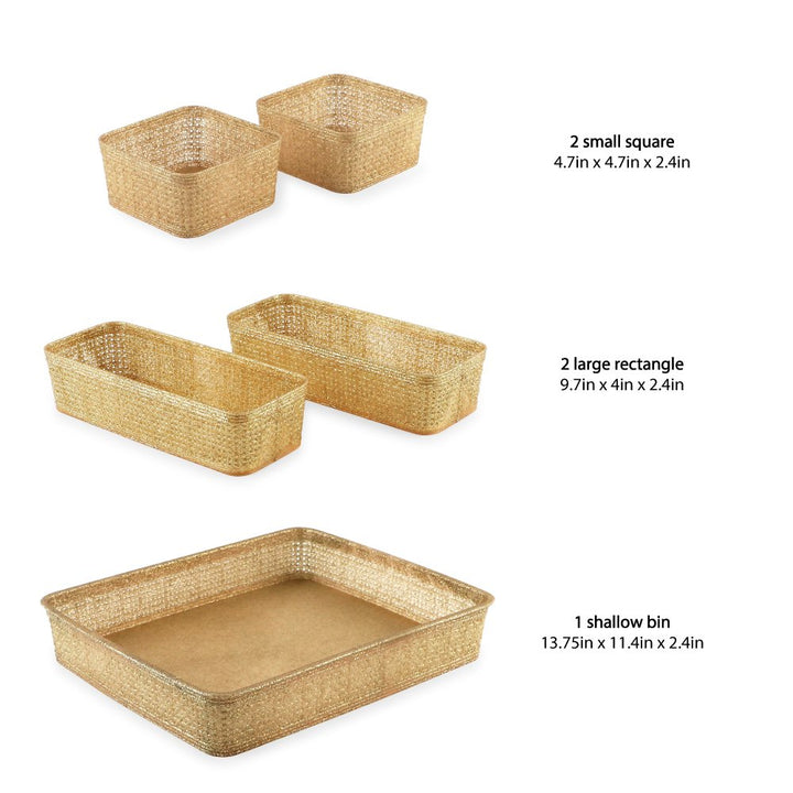 Isaac Jacobs Glitter Plastic Organizer Set w/Cut-Out Handles, Multi-Functional Home Storage, Desk, Office, Bathroom, Bedroom, Closet, Playroom