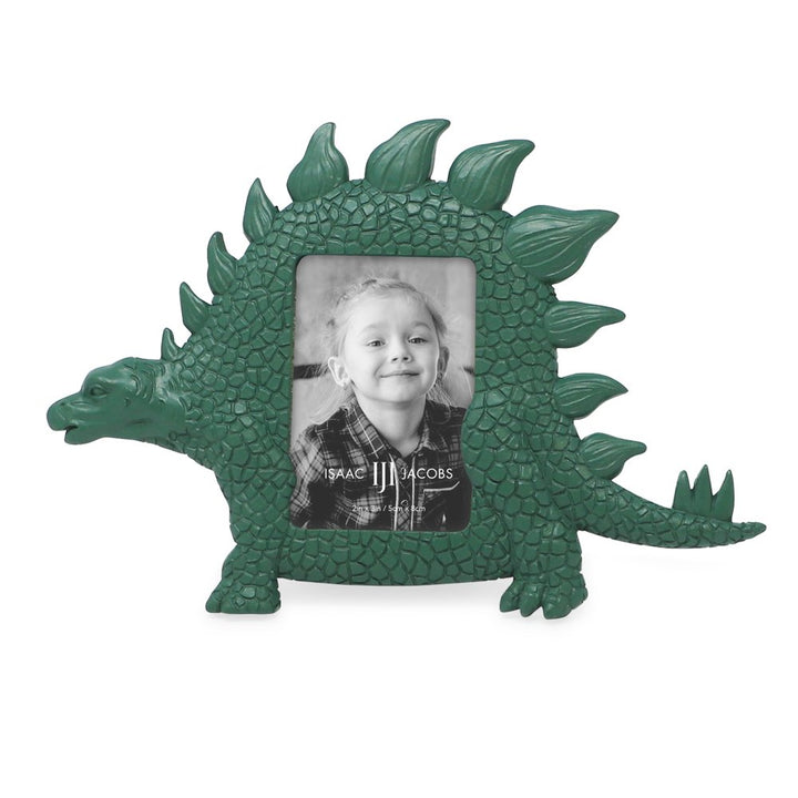 Isaac Jacobs 2” x 3" Resin Dinosaur Picture Frame, Vertical Keepsake Photo Frame with Easel and Hanging Tabs for Tabletop, Desktop &amp; Wall Display
