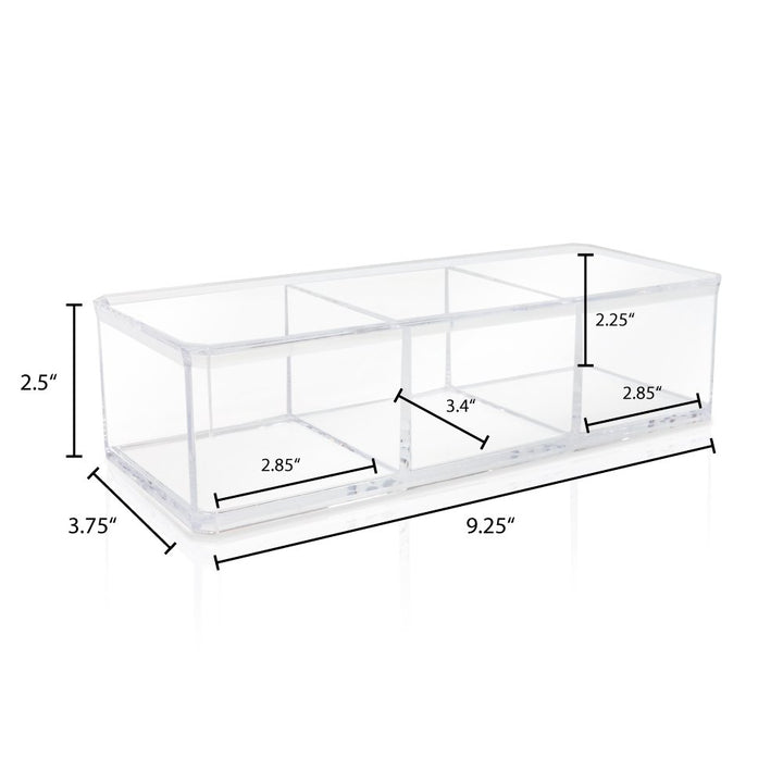 Isaac Jacobs Clear Acrylic 3-Section Organizer- Three Compartment Drawer Tray and Storage Solution for Office, Bathroom, Kitchen, Supplies, and More