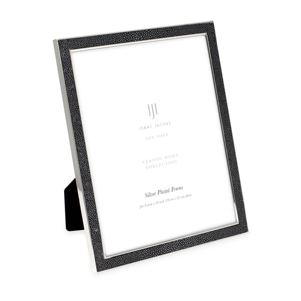 Isaac Jacobs Leather with Metal (Vertical &amp; Horizontal) Picture Frame, Shagreen Border w/ Black Fabric Easel, Wall-Mountable, Made For Tabletop, Photo Gallery