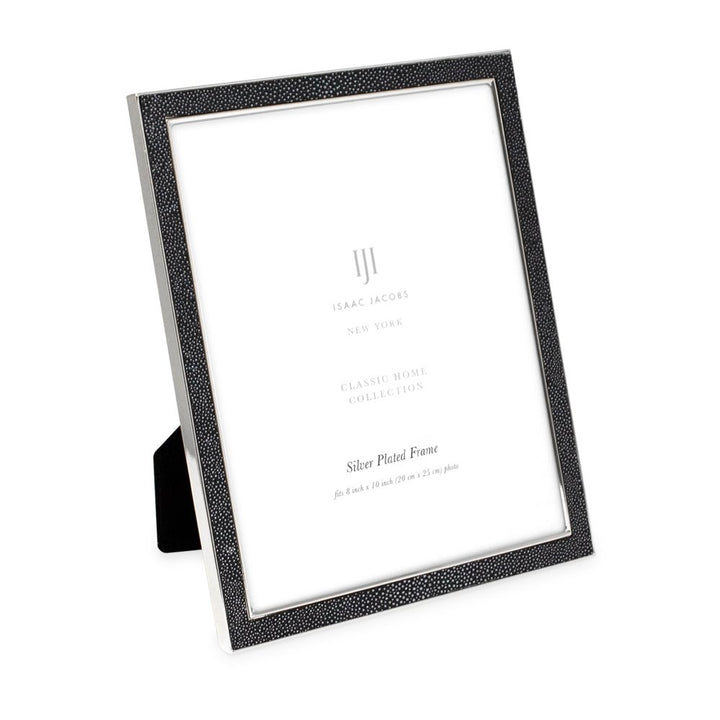 Isaac Jacobs Leather with Metal (Vertical &amp; Horizontal) Picture Frame, Shagreen Border w/ Black Fabric Easel, Wall-Mountable, Made For Tabletop, Photo Gallery