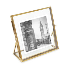 Isaac Jacobs Vintage Style Brass and Glass, Floating Photo Frame, Metal, with Locket Closure and Angled Base, for Pictures, Art, Mementos, Keepsakes