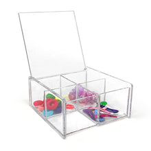 Isaac Jacobs 4-Compartment Square Clear Acrylic Organizer with Lid (5.75" L x 5.75" W x 2.75" H), Multi-Sectional Tray, Stackable, Storage Solution for School, Craft, Office Supplies, Kitchen & More